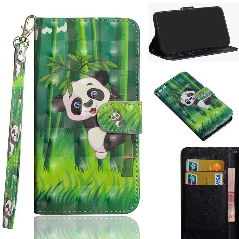 Nyomtatás PU bőr pénztárca tok Xiaomi Redmi 9A/9AT - panda a bambuszon