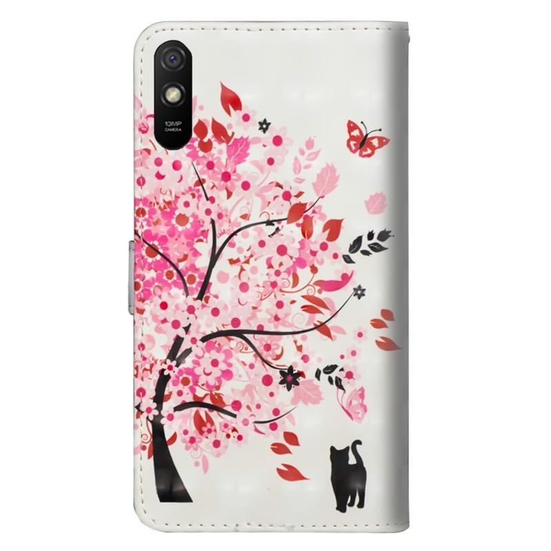 Nyomtatás PU bőr pénztárca tok Xiaomi Redmi 9A/9AT - virágzó fa