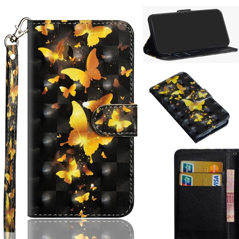 Nyomtatás PU bőr pénztárca tok Xiaomi Redmi 9A/9AT - arany pillangó