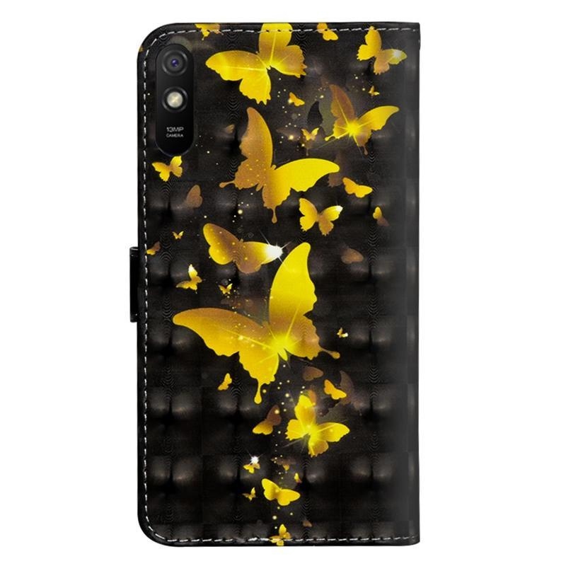 Nyomtatás PU bőr pénztárca tok Xiaomi Redmi 9A/9AT - arany pillangó