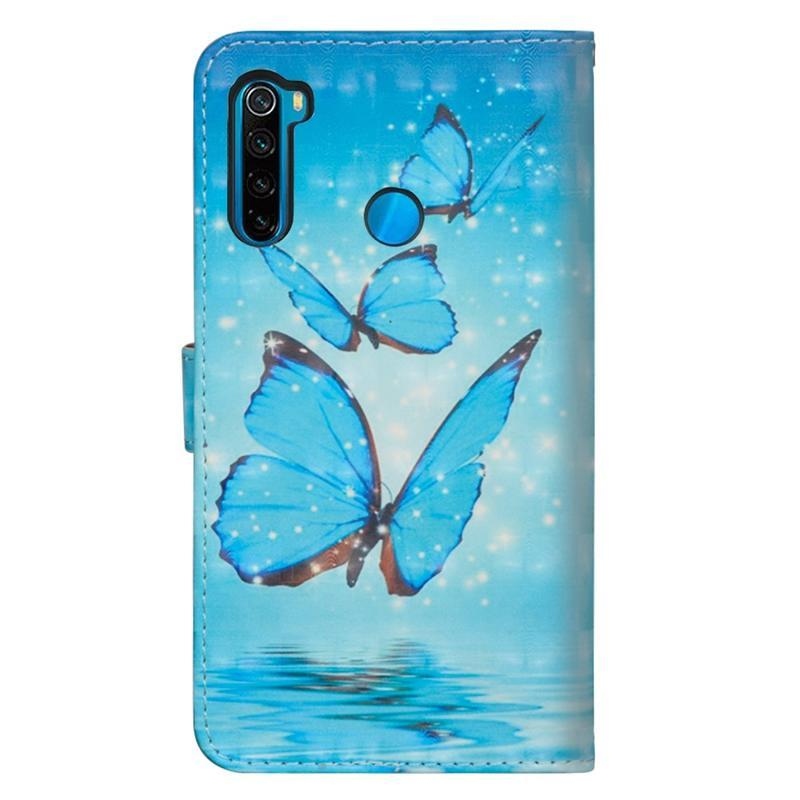 Nyomtatás PU bőr pénztárca tok Xiaomi Redmi Note 8T - kék pillangókhoz