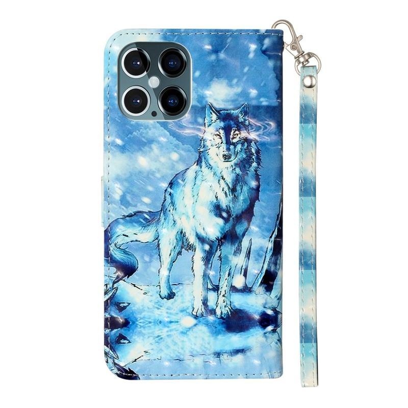 Dekor PU bőr pénztárca tok mobiltelefonhoz iPhone 12 Pro/12 - farkas