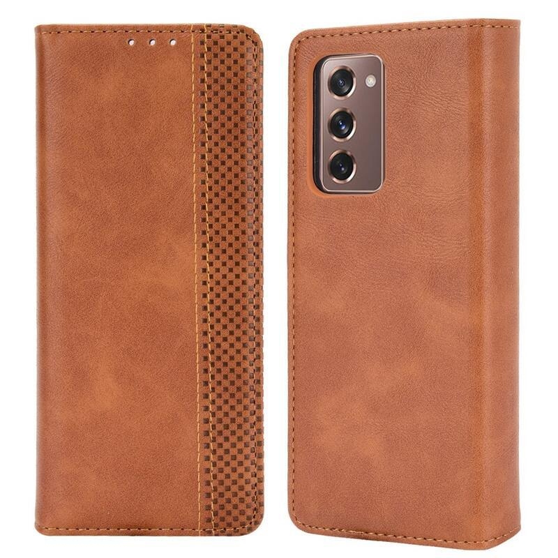 Dekor PU bőr tok a Samsung Galaxy Z Fold2 5G készülékhez - barna
