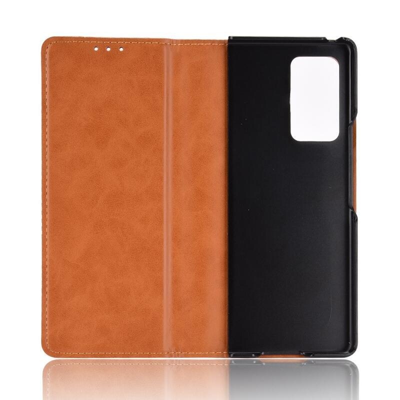 Dekor PU bőr tok a Samsung Galaxy Z Fold2 5G készülékhez - barna