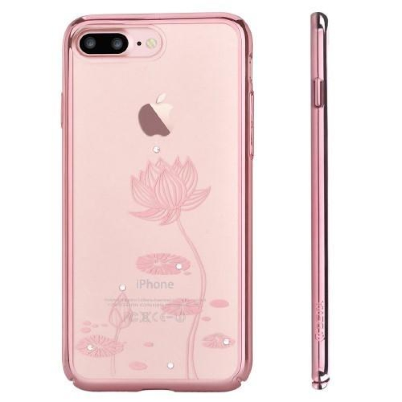 Devi műanyag tok kristályokkal iPhone 8 Plus és 7 Plus készülékhez - rózsa arany lótusz