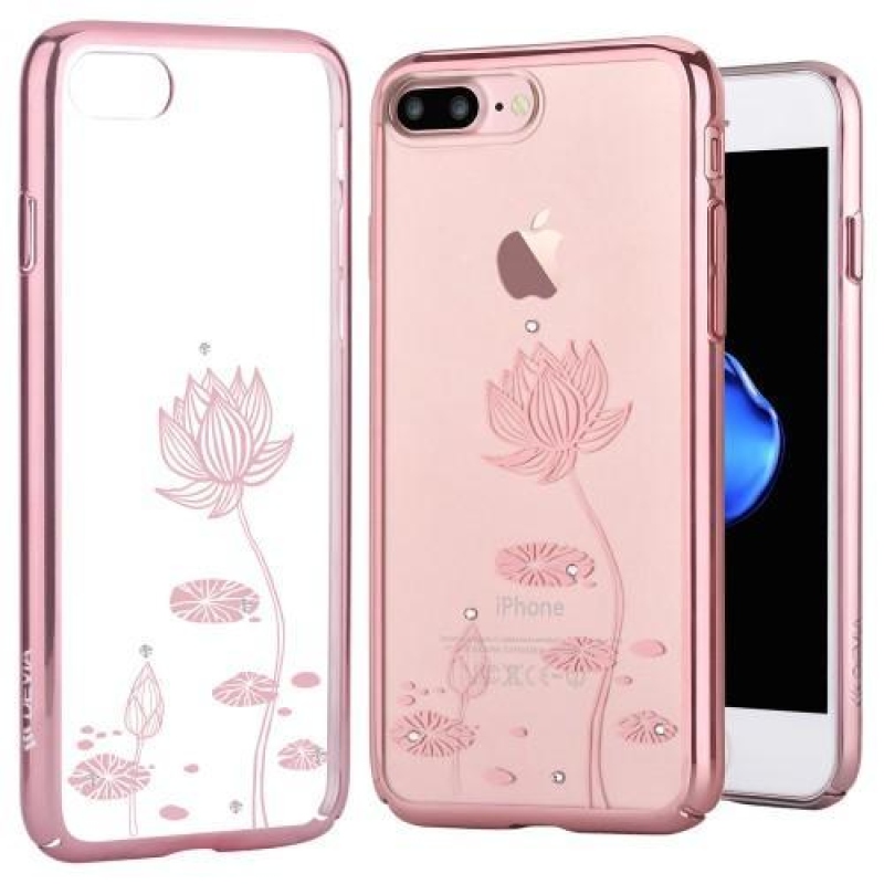 Devi műanyag tok kristályokkal iPhone 8 Plus és 7 Plus készülékhez - rózsa arany lótusz