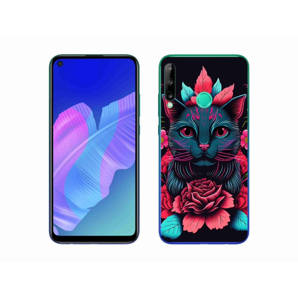 Gél borító mmCase a Huawei P40 Lite E számára - virágok és macska