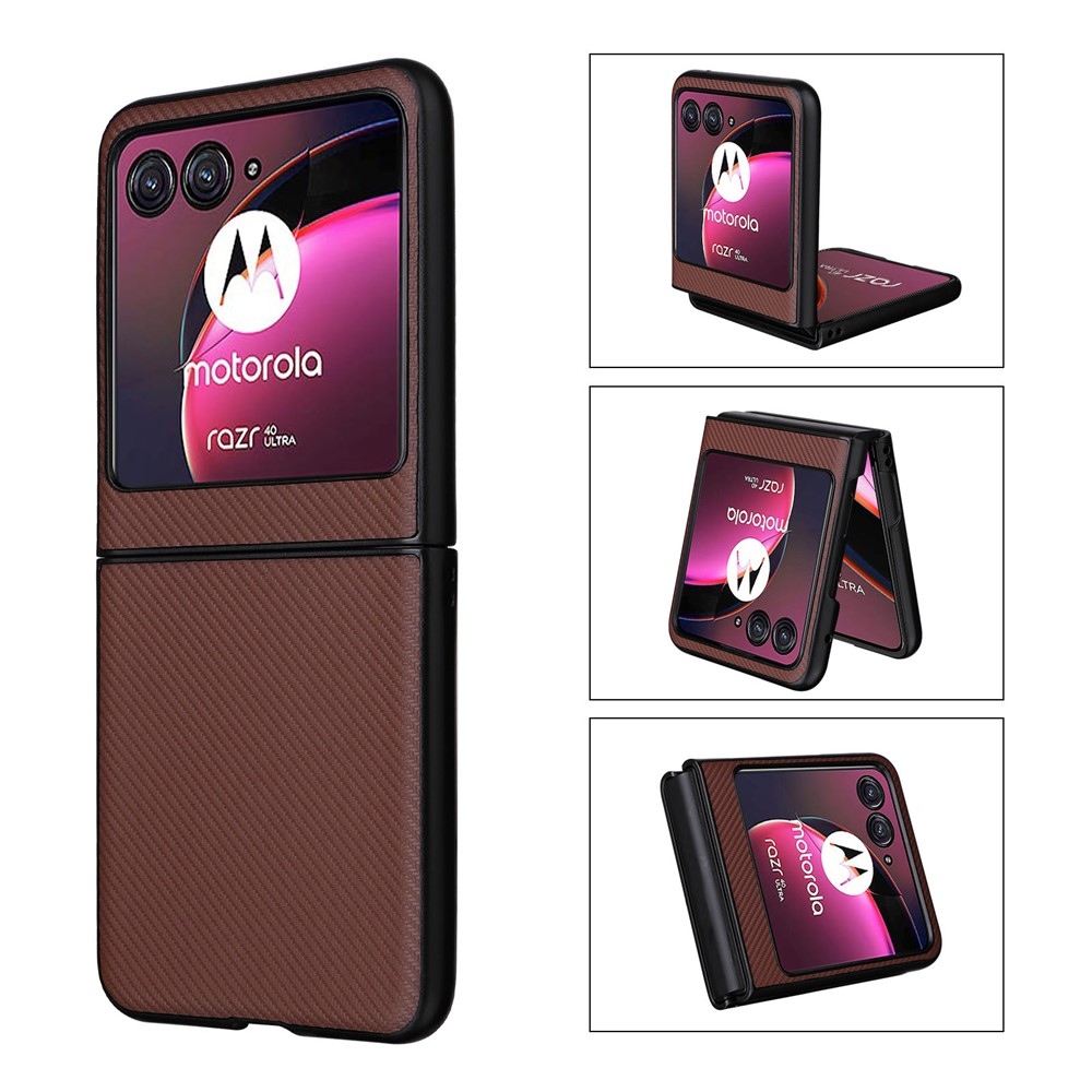 Textúrás műanyag borítás műbőrrel a Motorola Razr 40 Ultra 5G készülékre - barna