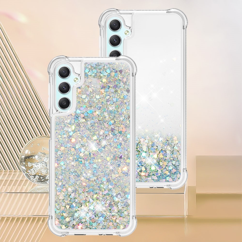 Glitter homokóra zselés tok Samsung Galaxy A24 készülékhez - ezüst/szív