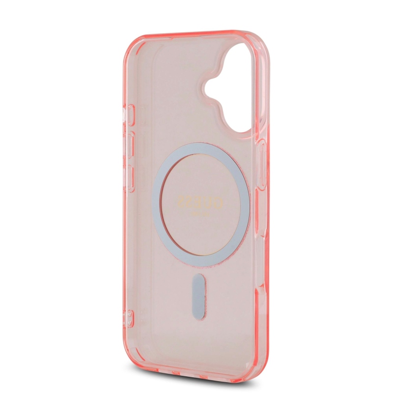 Guess IML csillogó gyűrű MagSafe hátlap iPhone 16 rózsaszínű iPhone 16-hoz