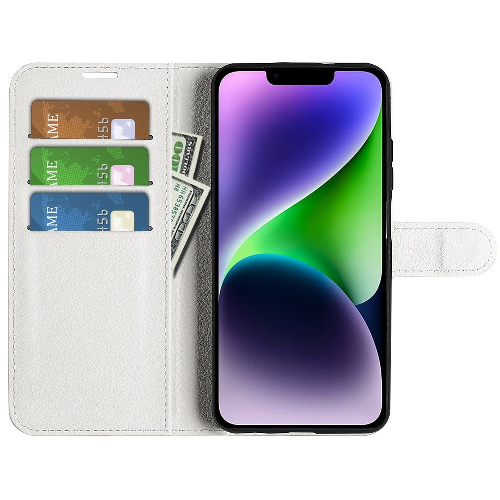 Litchi könyv tok iPhone 15 Plus készülékhez - fehér