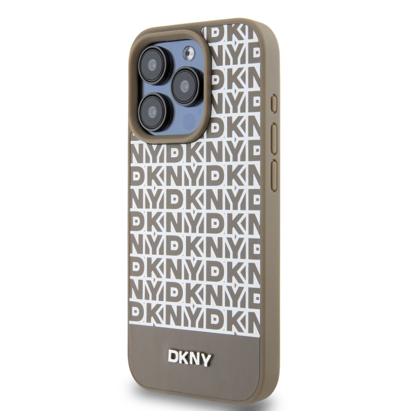 DKNY PU bőr Ismétlődő mintás alsó csík MagSafe hátlap iPhone 12/12 Pro barna színű iPhone 12/12 Pro számára