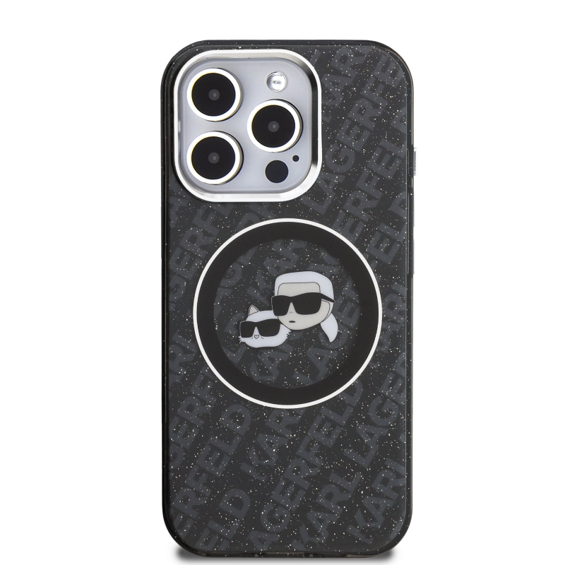Karl Lagerfeld IML K&CH Heads Ismételt logó MagSafe hátlapi borító iPhone 15 Pro-hoz Fekete