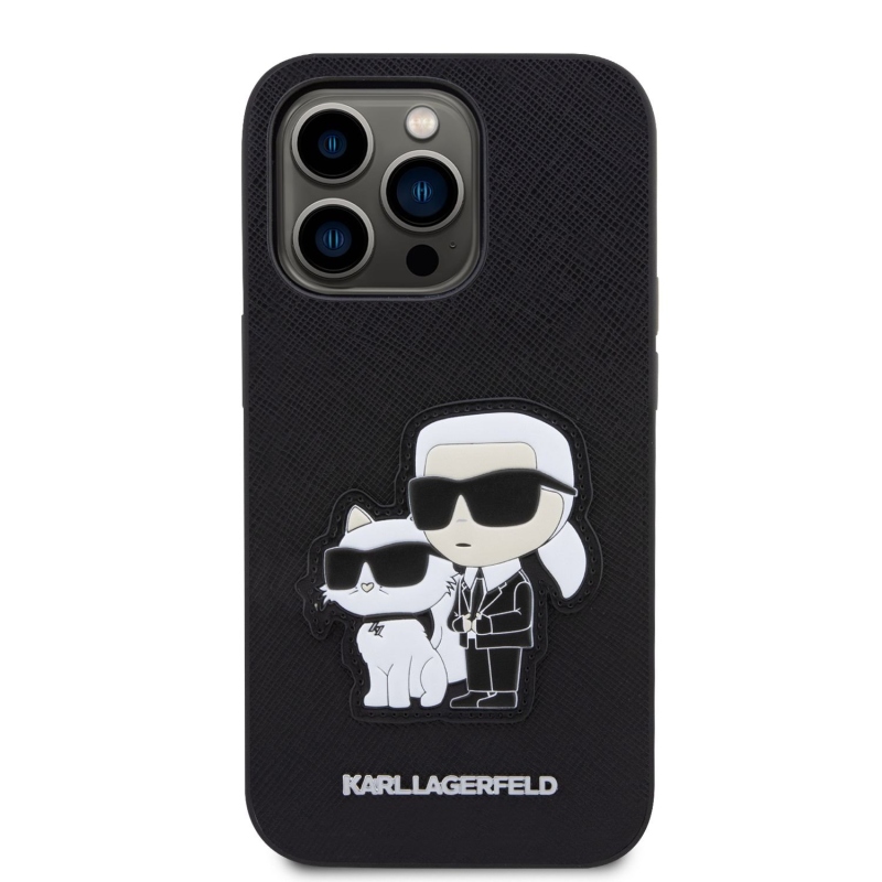 Karl Lagerfeld PU Saffiano Karl és Choupette NFT hátlap az iPhone 14 Pro Max készülékhez Fekete