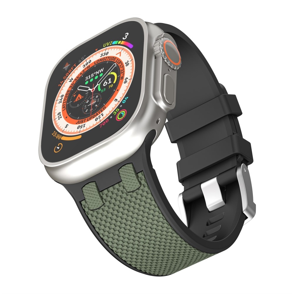 Sport szilikon szíj Apple Watch Ultra/Ultra 2 49mm/SE/SE 2022/2023 44mm/9/8/7 45mm/6/5/4 44mm/3/2/1 42 mm-es órához - fekete/sötétzöld