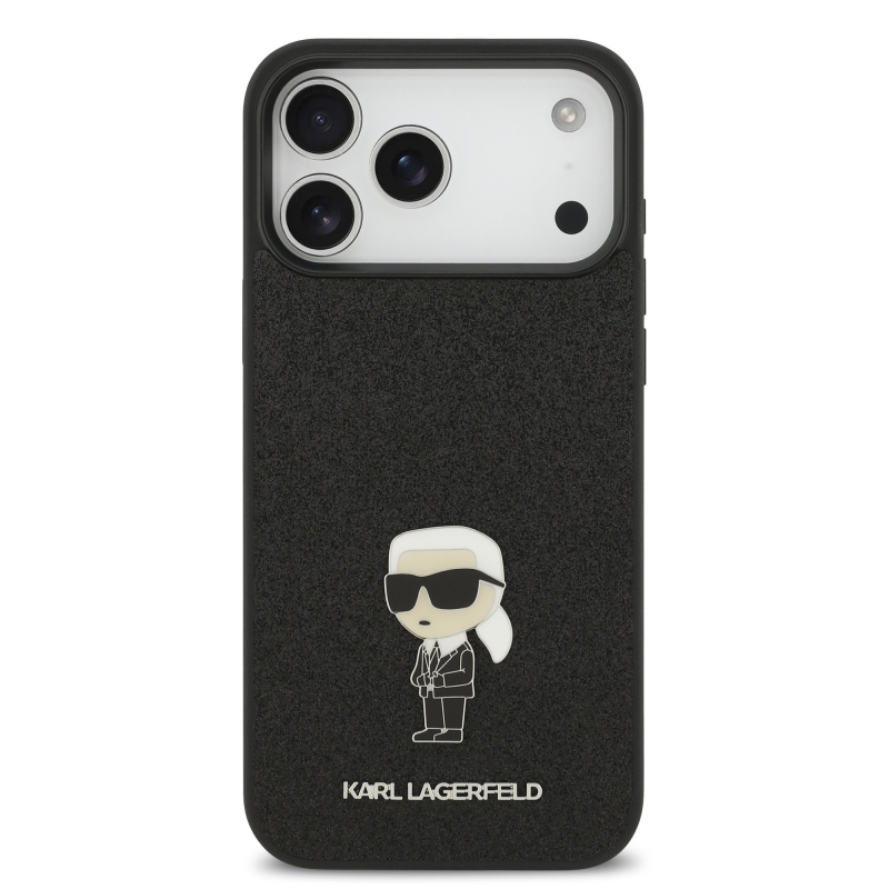 Karl Lagerfeld Fixed Csillámos Metál Ikonik Hátlap iPhone 17 Pro Maxhoz, fekete