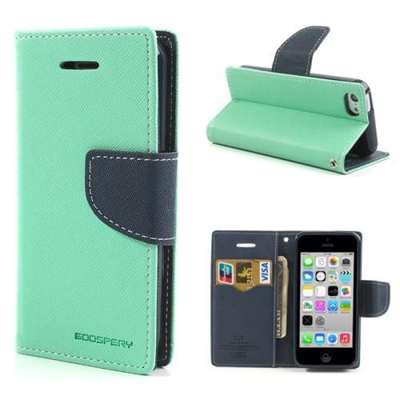 Napló PU bőr tok iPhone 5C készülékhez - cián színű