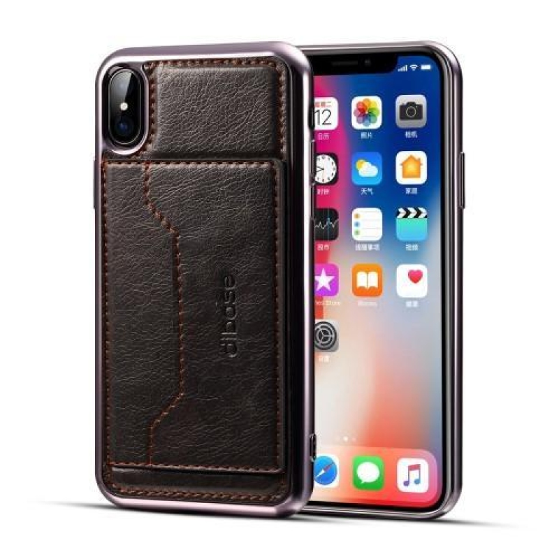 Diba zselés tok PU bőr hátlappal és állvány funkcióval iPhone X készülékhez - fekete