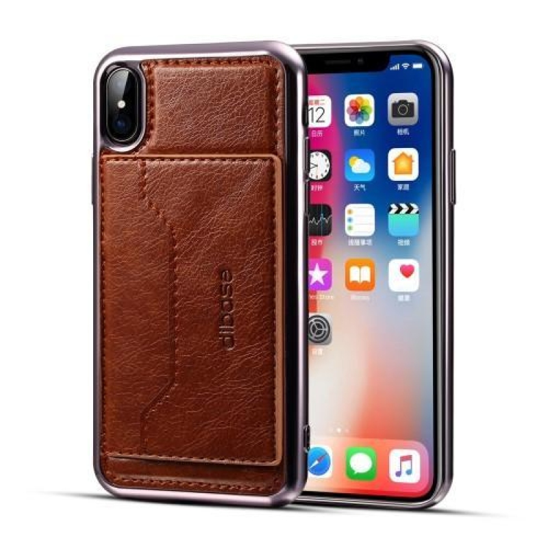 Diba zselés tok PU bőr hátlappal és állvány funkcióval iPhone X készülékhez - kávé