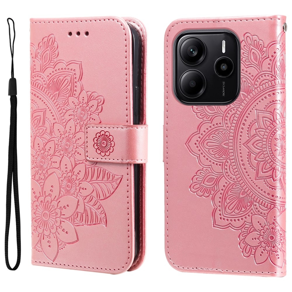 Virágos könyv tok a Xiaomi Redmi Note 14-hez - rózsaszínű