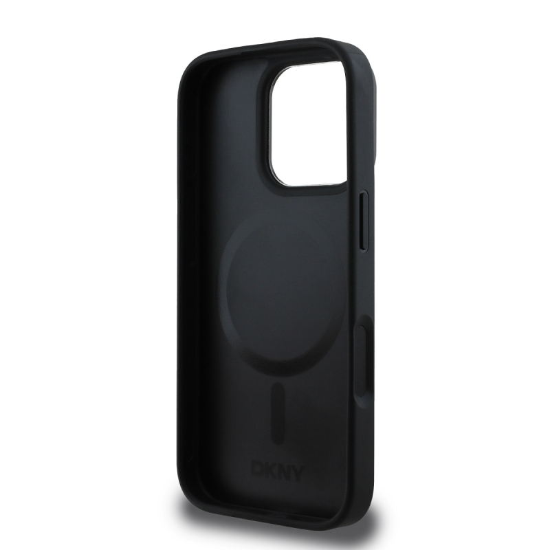 DKNY PU bőr Stack Logo Magsafe hátlap iPhone 16 Pro Fekete