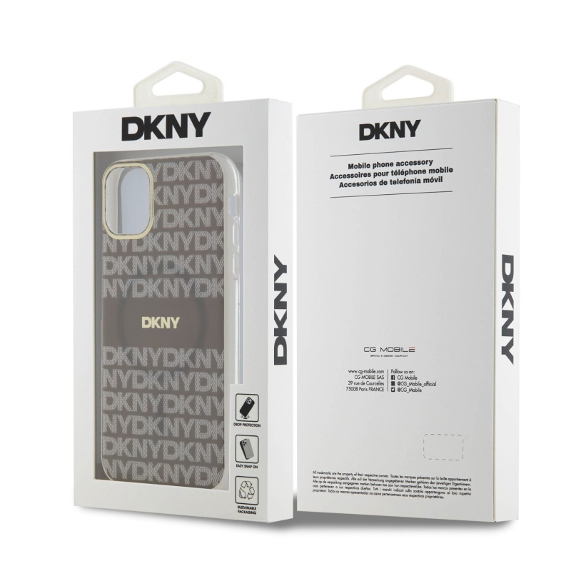 DKNY PC/TPU ismétlődő mintás tonális csíkos Magsafe hátlap iPhone 11 bézs színű készülékhez