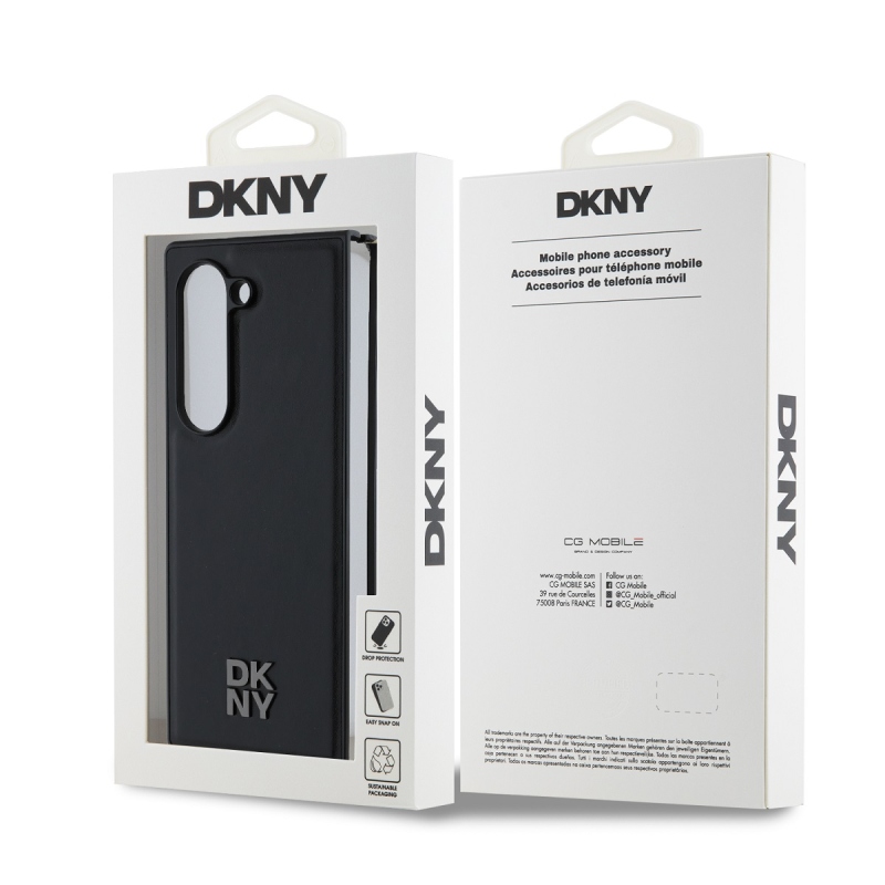 DKNY PU bőr Stack Logo MagSafe hátlap a Samsung Galaxy Z Fold 6-hoz Fekete fekete