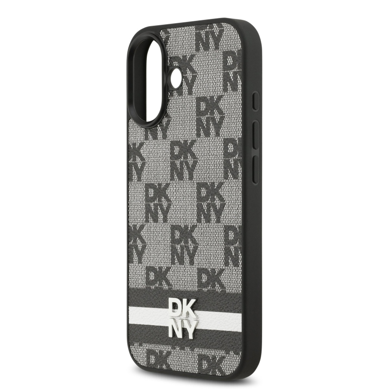 DKNY PU bőr kockás mintás és csíkos hátlapi borító iPhone 17 Fekete