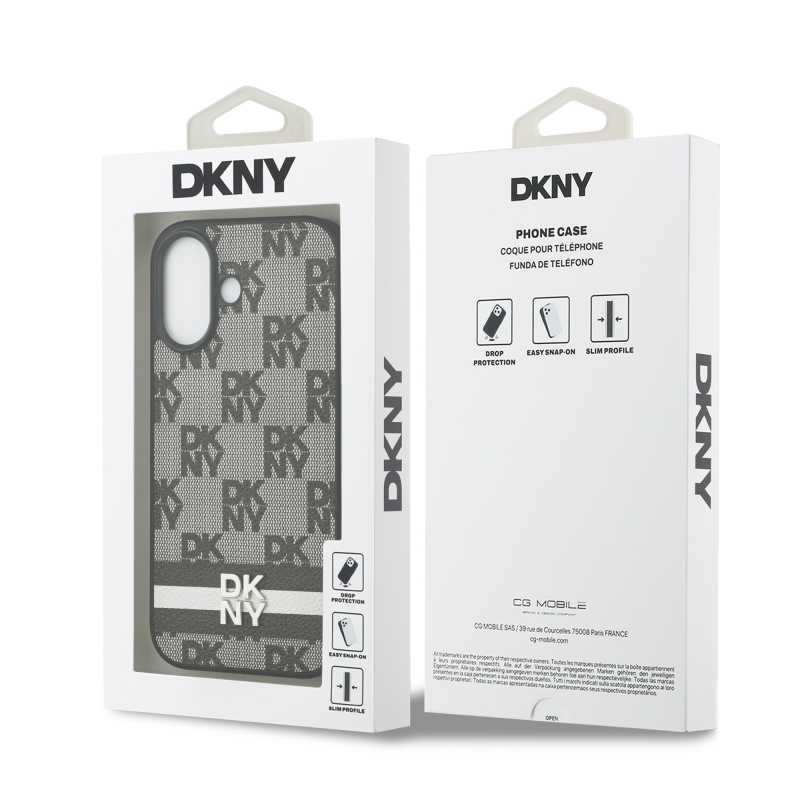 DKNY PU bőr kockás mintás és csíkos hátlapi borító iPhone 17 Fekete