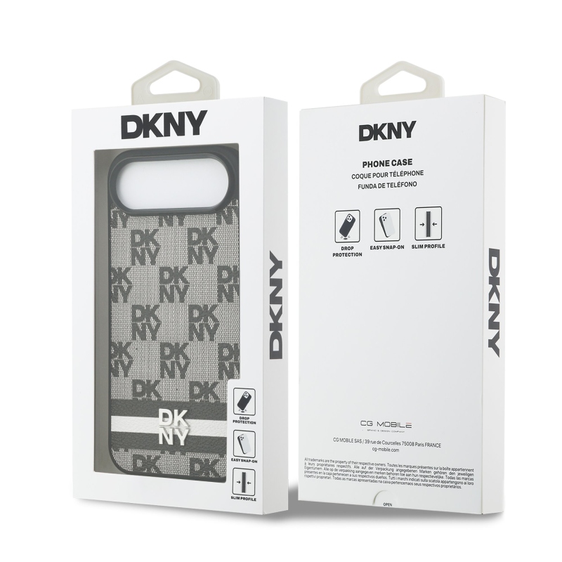DKNY PU bőr kockás mintás és csíkos hátlapi borító iPhone Air fekete színűhöz