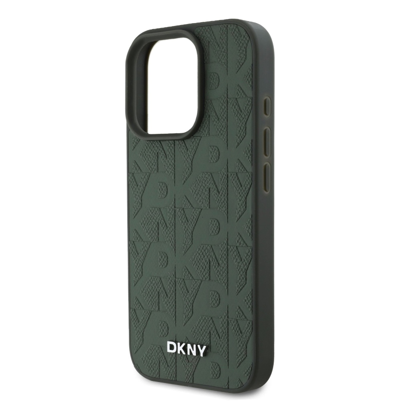 DKNY Magsafe PU bőr rácsmintás hátlap iPhone 16 Pro Max készülékhez, zöld