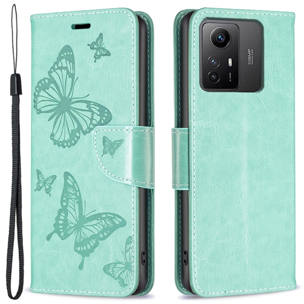 Pillangó könyv tok a Xiaomi Redmi Note 12S-hez - teal színű