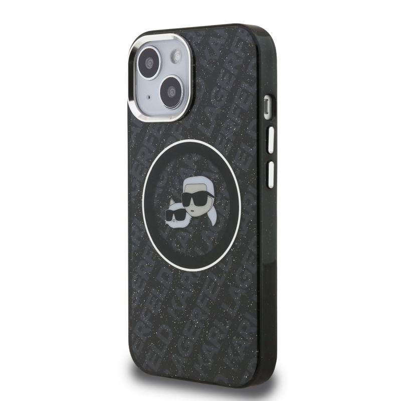 Karl Lagerfeld IML K&CH Heads Ismételt logó MagSafe hátlapi borító iPhone 15-hez Fekete