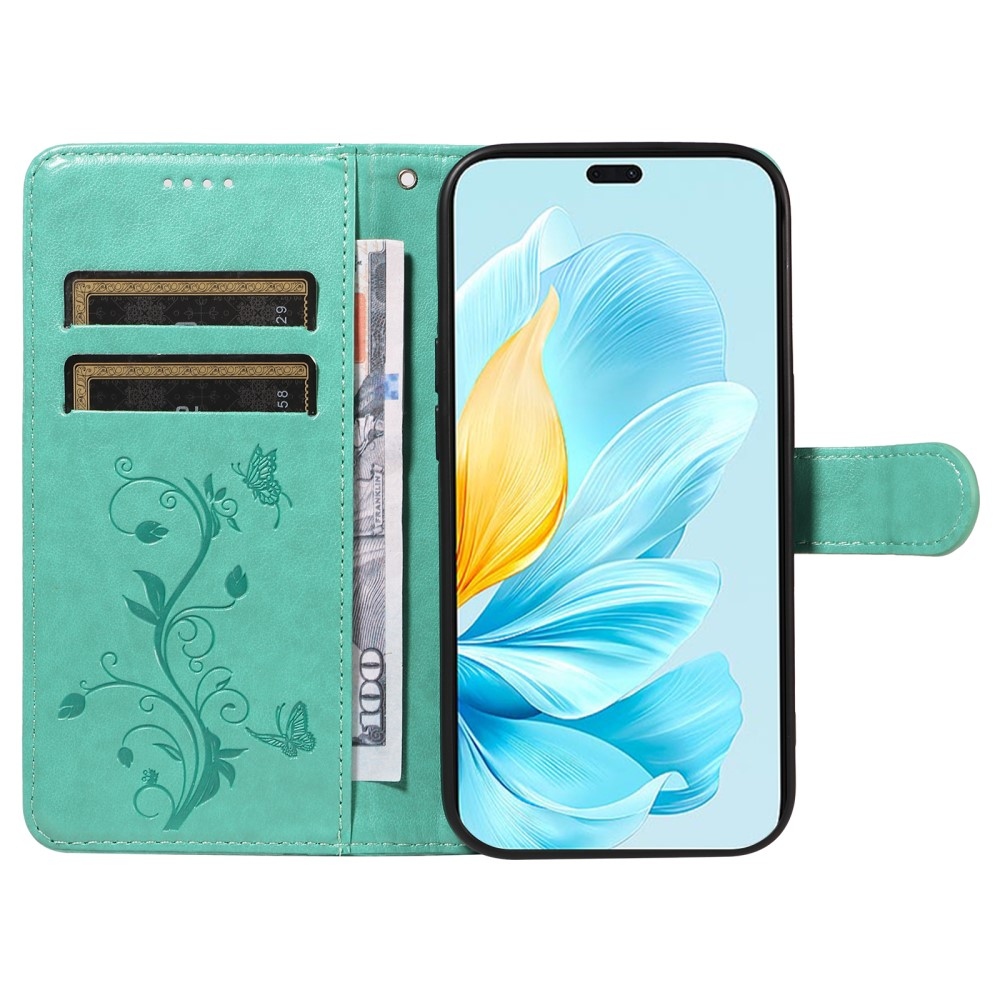 Virágok könyvtáska a Honor 200 Lite 5G-hez - teal színű