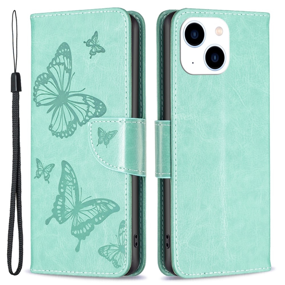 Pillangó könyvtáska iPhone 15-ös készülékhez - teal színű