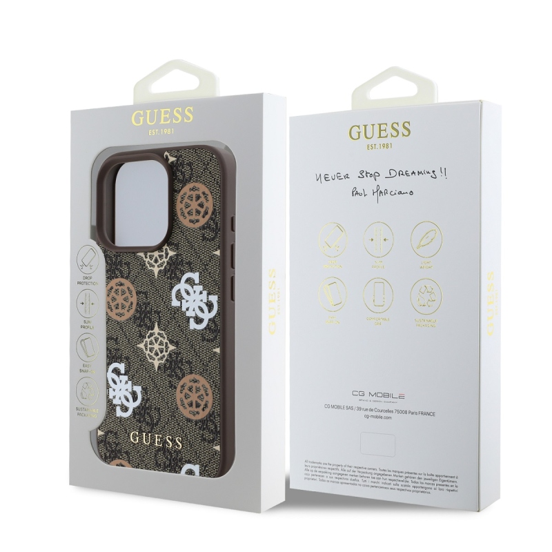 Guess PU 4G bazsarózsa MagSafe hátlap iPhone 16 Pro barna színű készülékhez