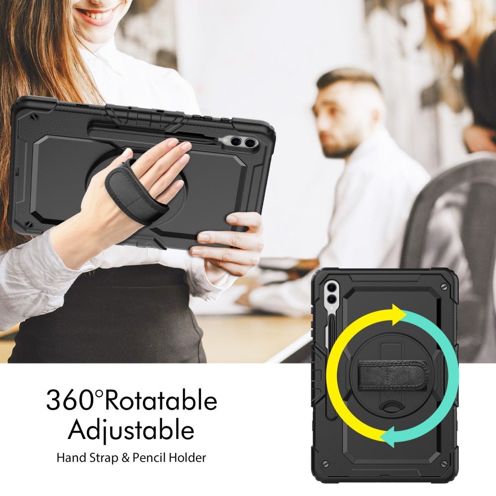 Rúgásálló borítás kézi fogantyúval Samsung Galaxy Tab S9+/Tab S10+ készülékhez - fekete