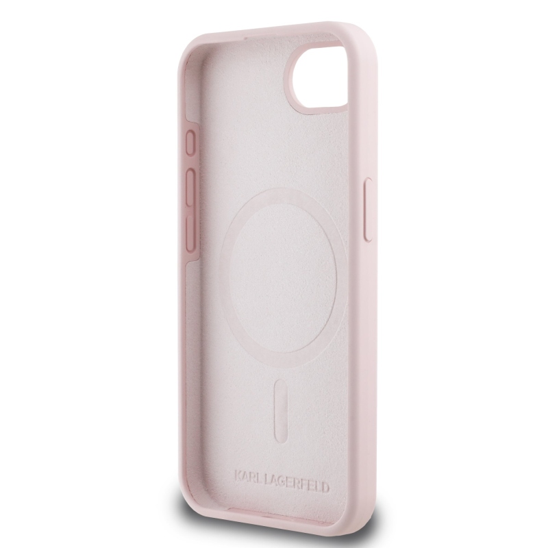 Karl Lagerfeld Liquid Silicone K&CH Heads MagSafe hátlapi borító iPhone 16e rózsaszínű készülékhez
