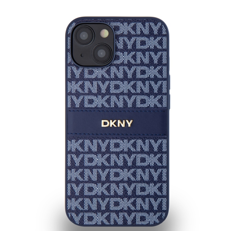 DKNY PU bőr ismétlődő mintás tonális csíkos hátlapi borító iPhone 14 kékhez