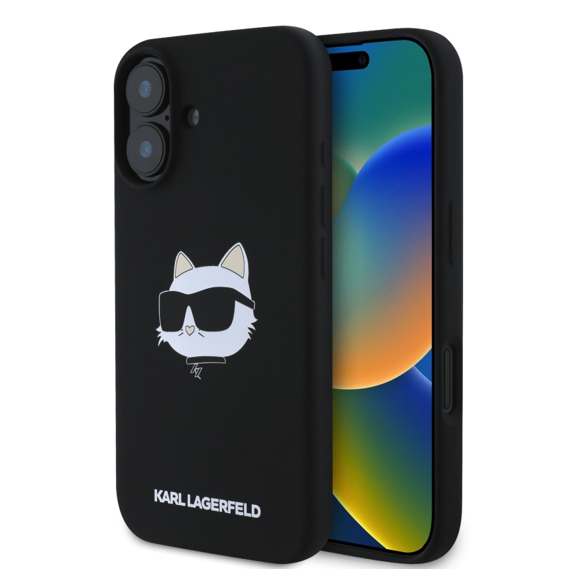 Karl Lagerfeld folyékony szilikon Choupette Head MagSafe hátlap iPhone 16-hoz Fekete