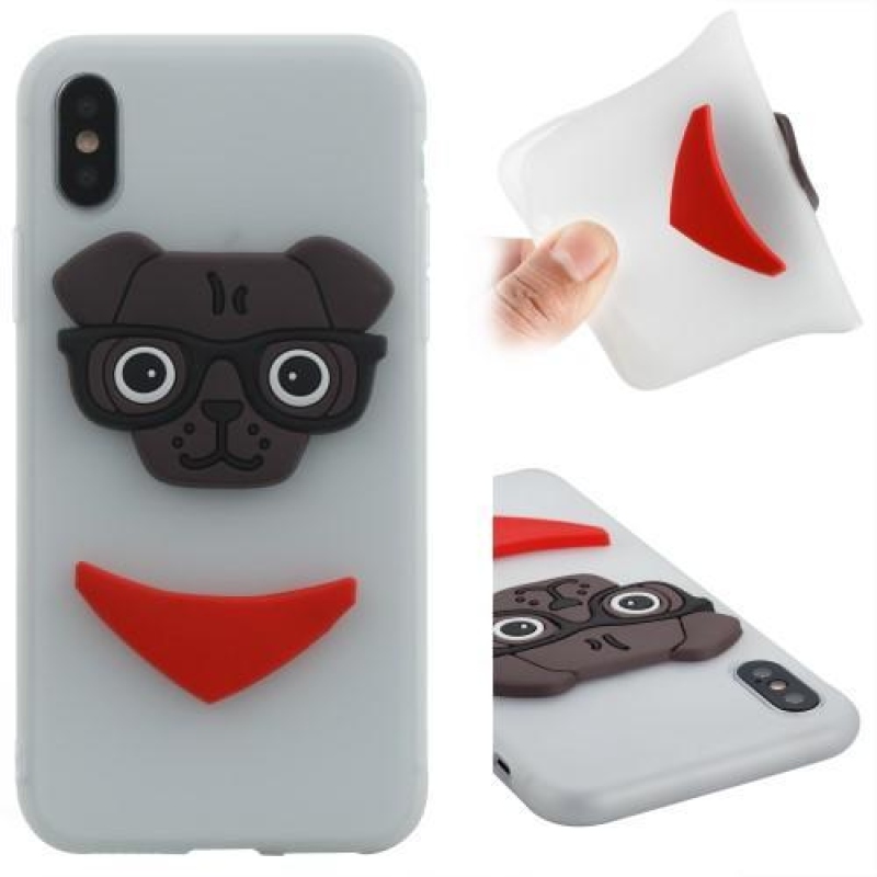 Kutyás 3D szilikon tok iPhone X készülékhez - fehér