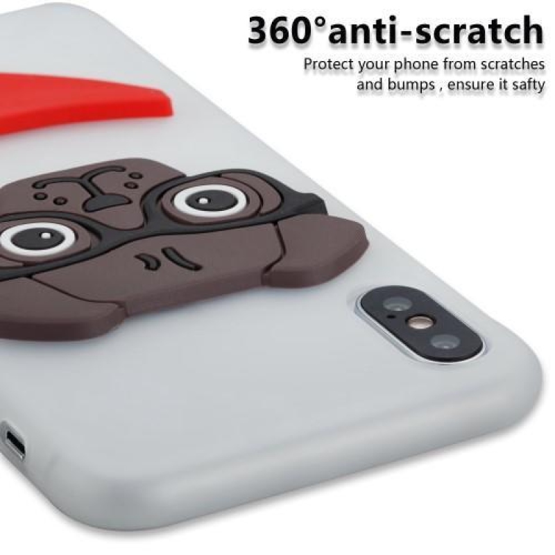 Kutyás 3D szilikon tok iPhone X készülékhez - fehér