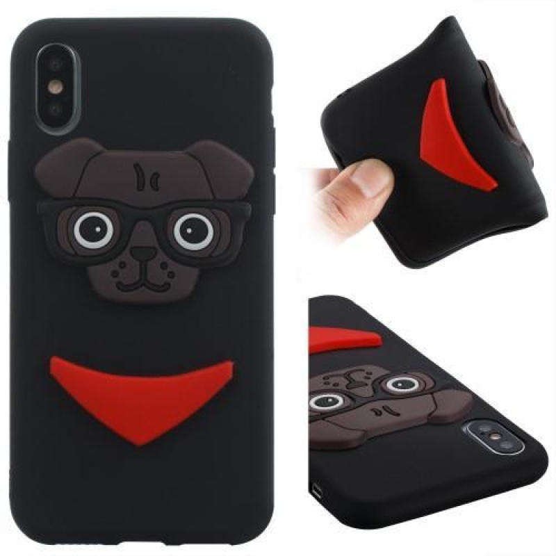 Kutyás 3D szilikon tok iPhone X készülékhez - fekete