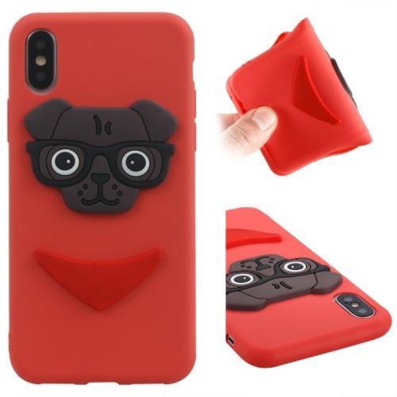 Kutyás 3D szilikon tok iPhone X készülékhez - piros