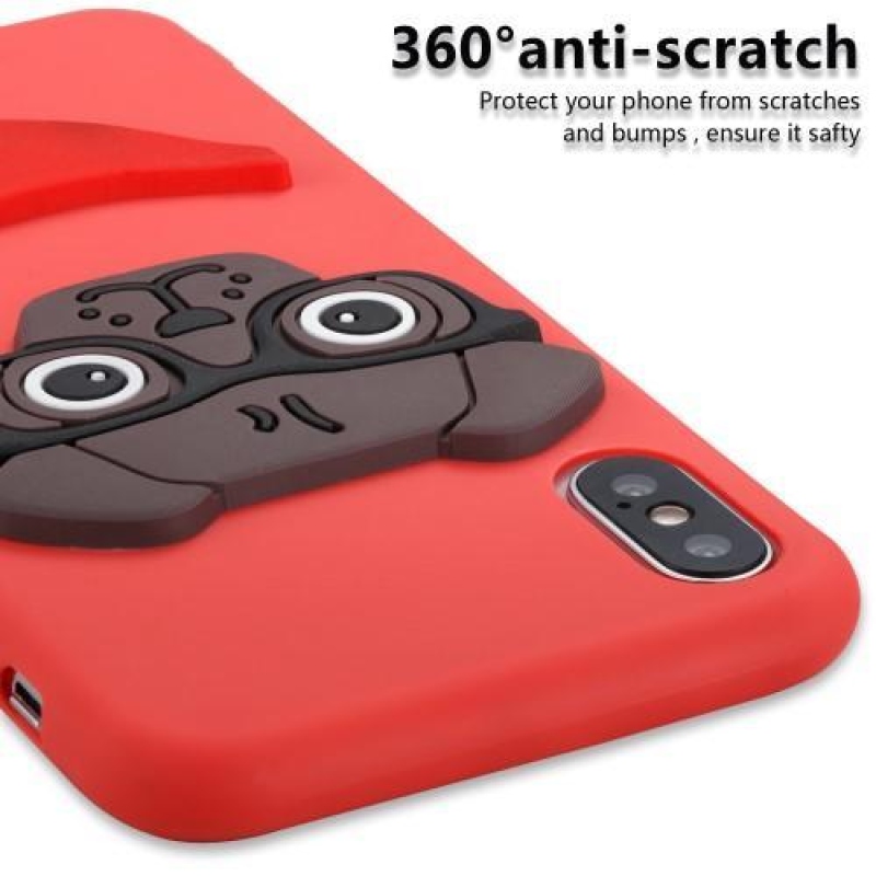 Kutyás 3D szilikon tok iPhone X készülékhez - piros