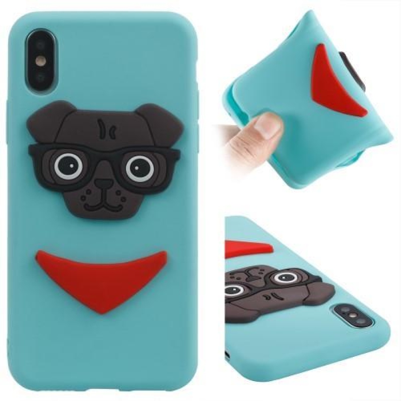 Kutyás 3D szilikon tok iPhone X készülékhez - kék