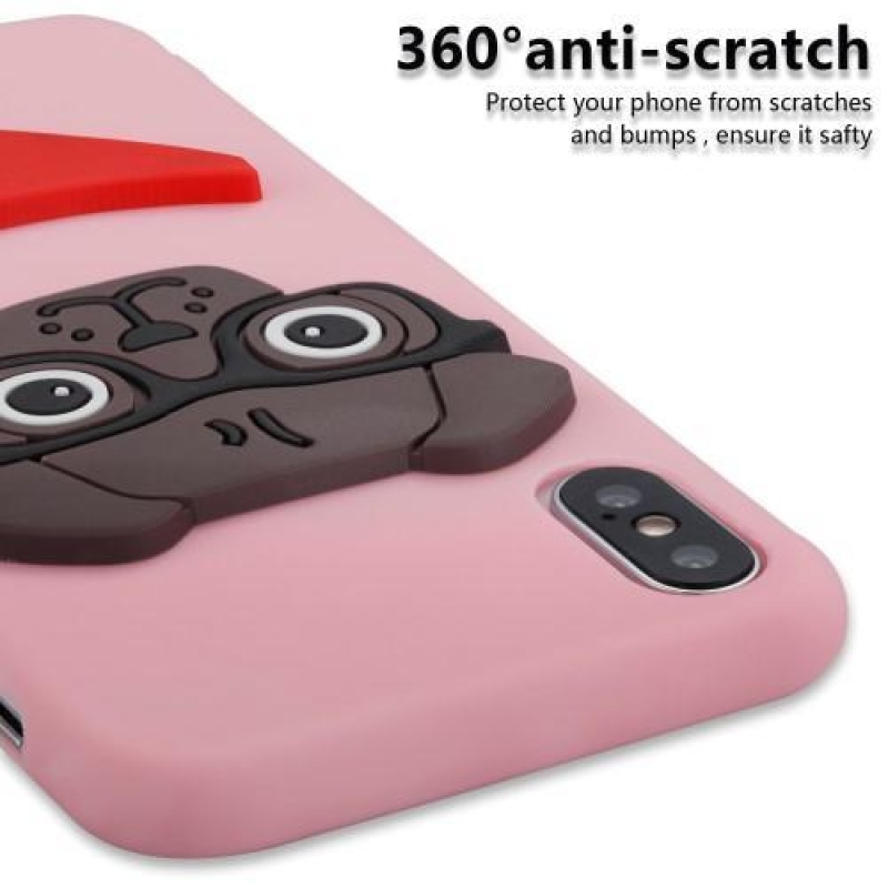 Kutyás 3D szilikon tok iPhone X készülékhez - rózsaszín