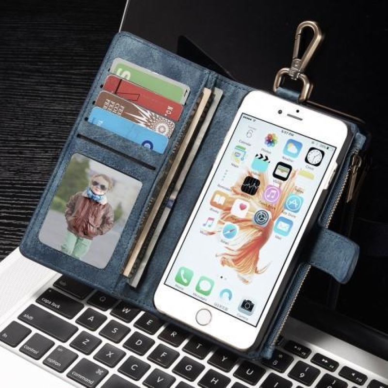 Dupla, kétrészes pénztárcatárca tok iPhone 6 Plus és 6s Plus készülékhez - kék