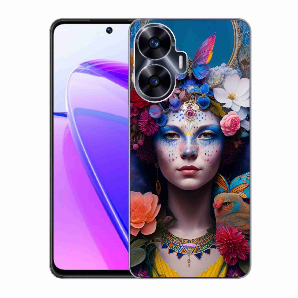 Gél borító mmCase a Realme C55 készülékhez - nő virágokkal