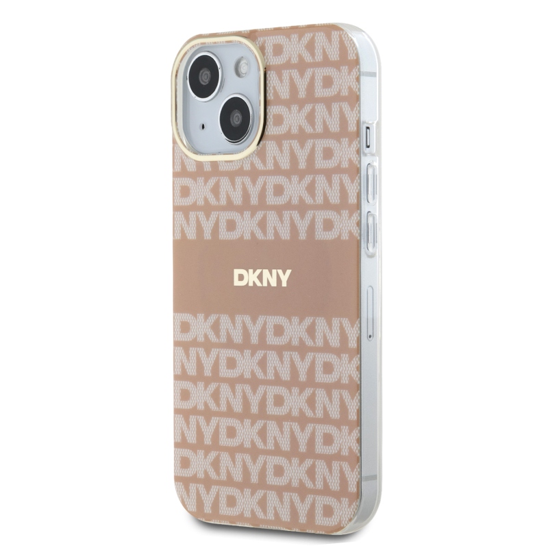 DKNY PC/TPU ismétlődő mintás tonális csíkos Magsafe hátlap iPhone 15 rózsaszínű készülékhez